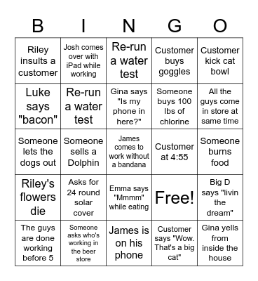 Goodlin Pools Bingo Card