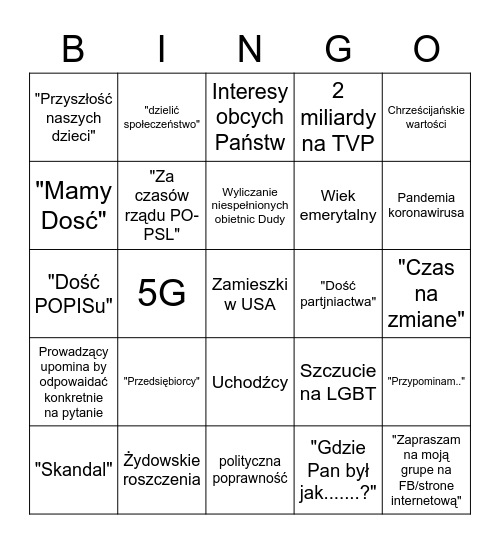 Debata TVP Bingo Card