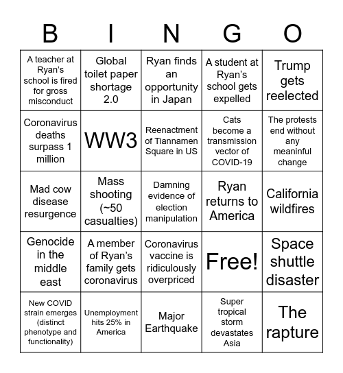 Sad 2020 Bingo Card