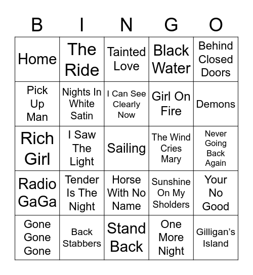 Music Bingo 21 Bingo Card
