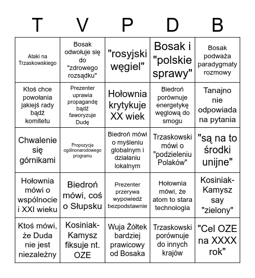 Debata Prezydencka 2020 Bingo Card