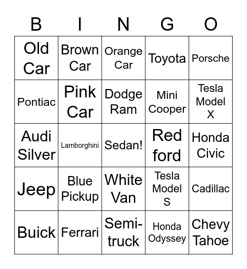 Car Bingo Card