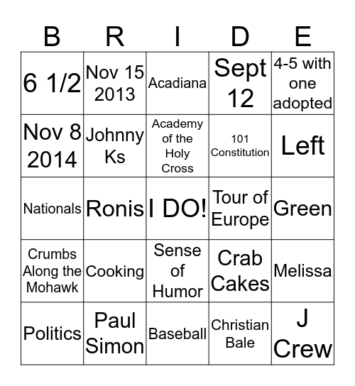 Jackie Facts Bingo Card