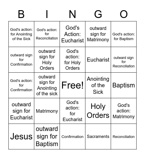 Sacrament Bingo Card