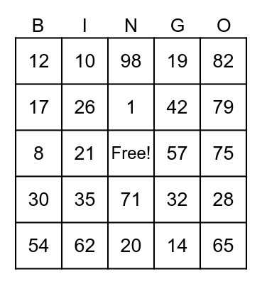 Sugar Land Virtual Bingo Card