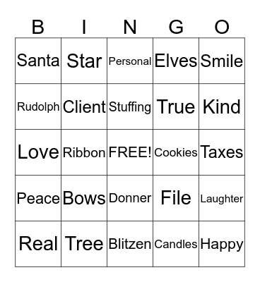 Integrity Holiday Bingo Card