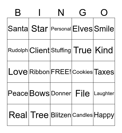 Integrity Holiday Bingo Card