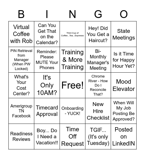 AGP TN Manager's Bingo! Bingo Card