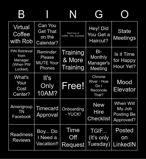 AGP TN Manager's Bingo! Bingo Card