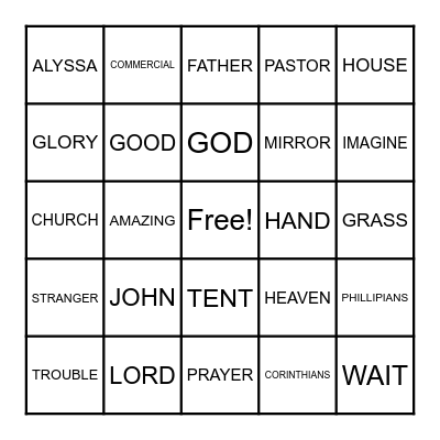 Family Worship 6/21 Bingo Card