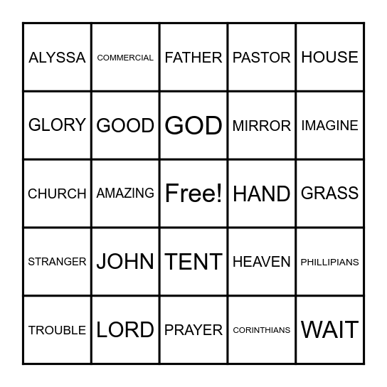 Family Worship 6/21 Bingo Card