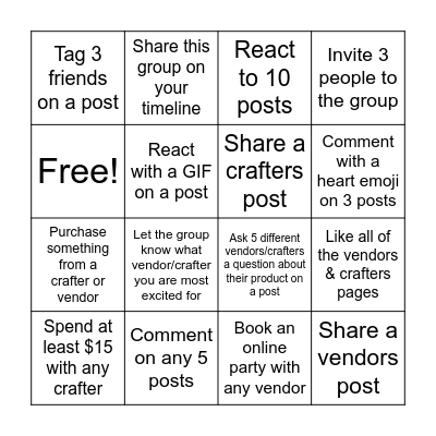 HRM Online Craft & Vendor Show Bingo Card