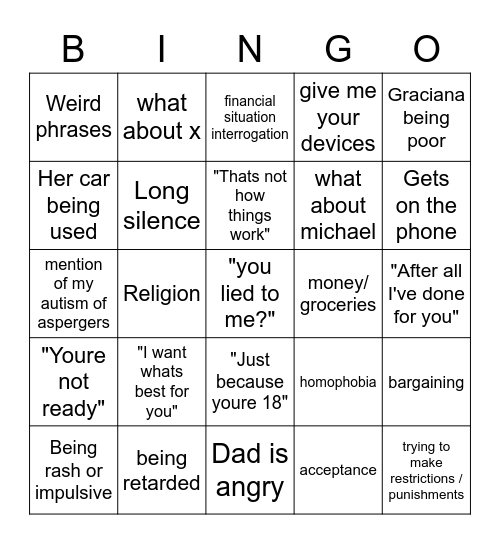 Moving out bingo Card