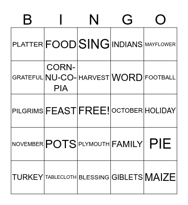 FALL  AND  THANKSGIVING Bingo Card