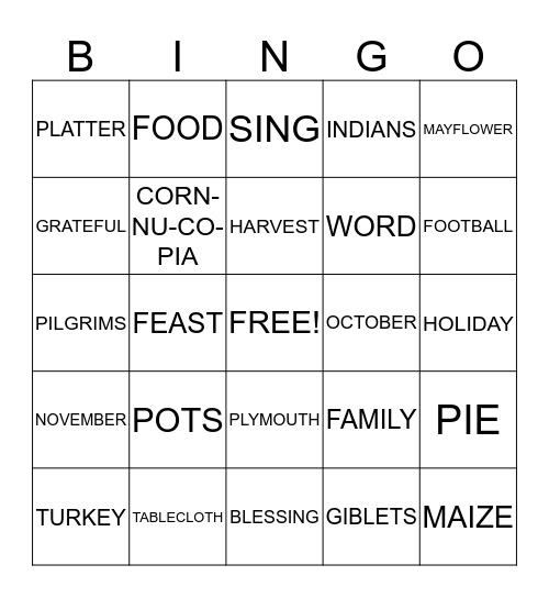 FALL  AND  THANKSGIVING Bingo Card