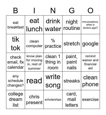 Things I Need To Get Done (6-26-2020) Bingo Card