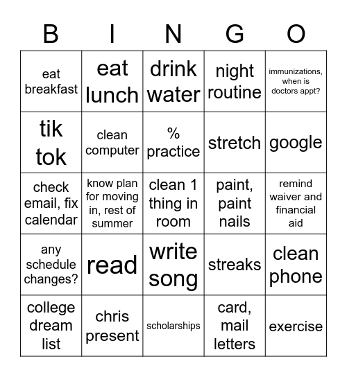 Things I Need To Get Done (6-26-2020) Bingo Card