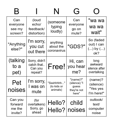 EC AVS I&T Conference Call Bingo Card