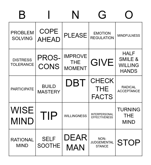 DBT Bingo Card