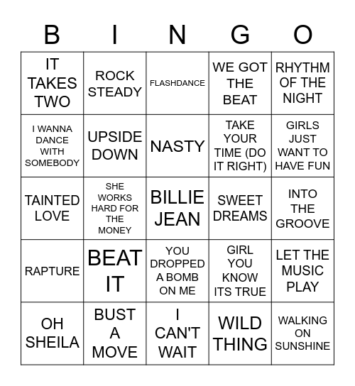 80's dance Bingo Card