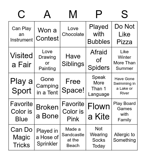 Camps Bingo Card