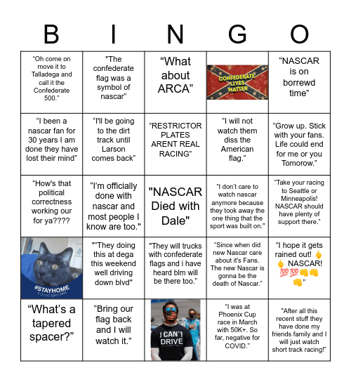 NASCAR Boomer Bingo Talladega Edition @ji711 Bingo Card