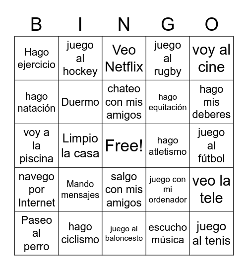 S1 Spanish Lockdown activities Bingo Card