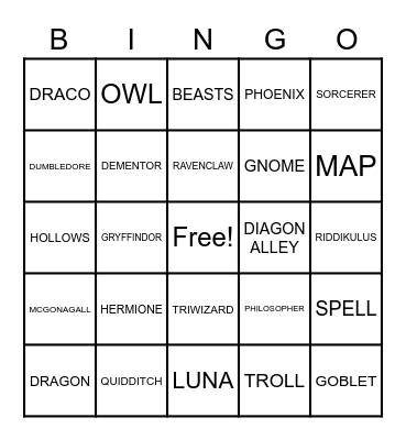 HARRY POTTER BINGO Card