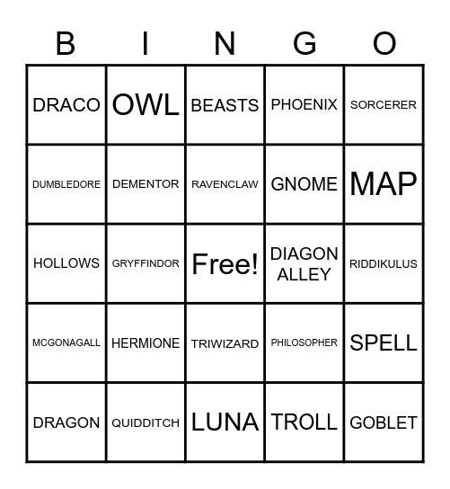 HARRY POTTER BINGO Card