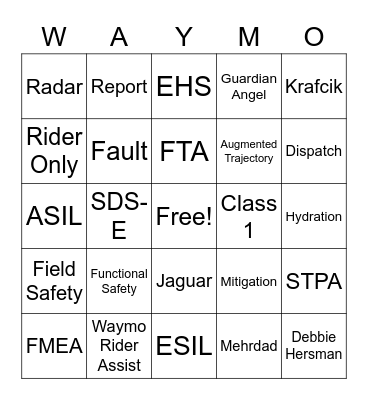 Waymo Safety Bingo (2)! Bingo Card