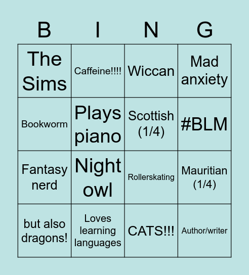 What do we have in common? Bingo Card