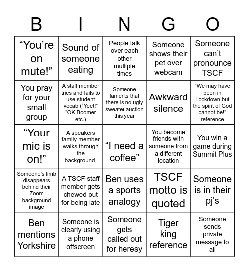Summit 2020 Bingo Card