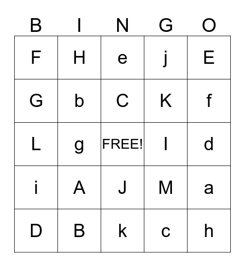 ABC Bingo Card