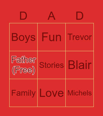 Fathers Day BINGO Card