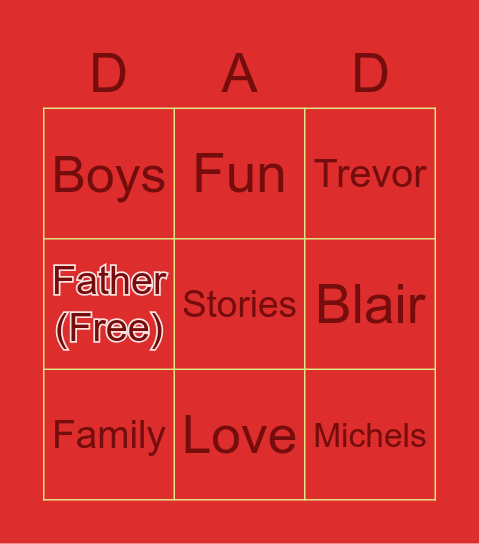 Fathers Day BINGO Card