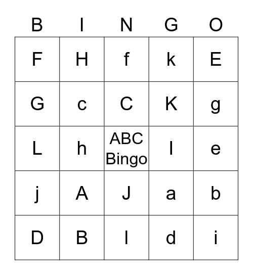 ABC Bingo Card