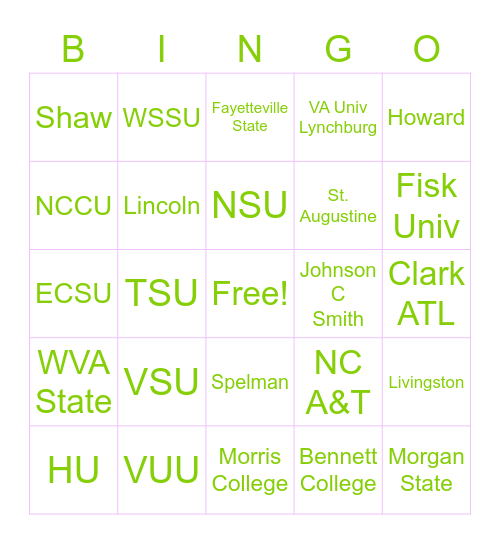 HBCU Bingo Card