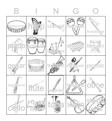 Instrument BINGO Card