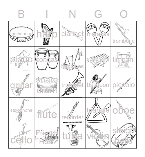 Instrument BINGO Card