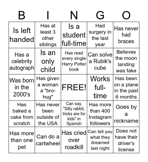 BINGO BANGO Bingo Card