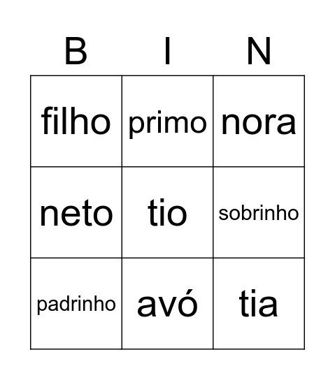 Bingo da Família Bingo Card
