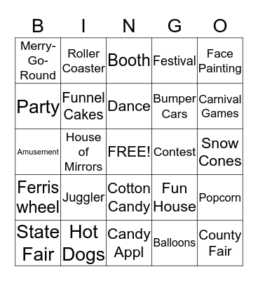 CARINVAL THEMED  Bingo Card