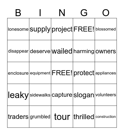 UNIT 2 VOCABULARY Bingo Card