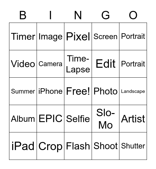 PHOTOGRAPHY Bingo Card