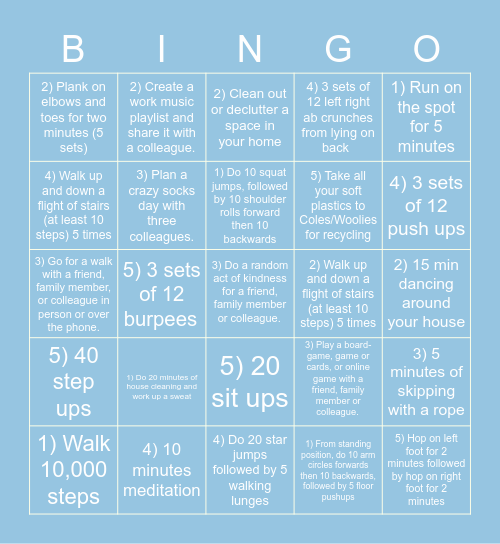 WELLNESS BINGO - GETTING FIT! Bingo Card