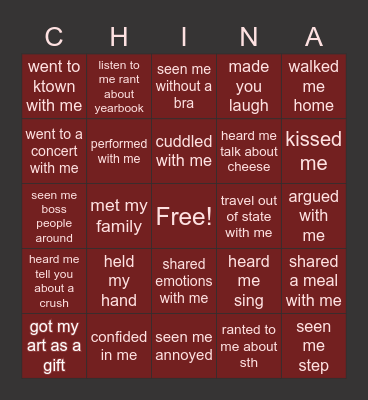 China Bingo Card