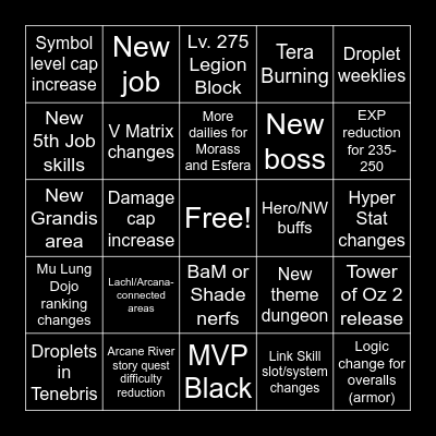 KMS Summer Update Bingo Card