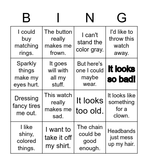Dressed Up Stress Bingo Card