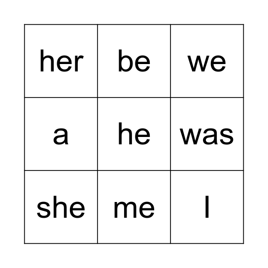 Tricky Words 1 Bingo Card