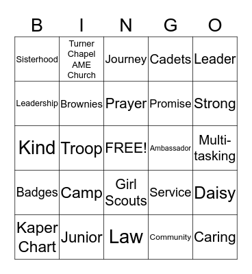 Girl Scout Bingo Card